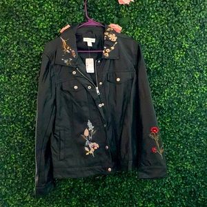 Black Leather floral design Jacket